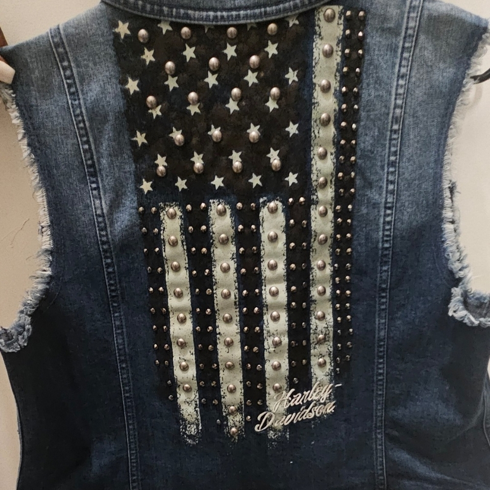 Harley-Davidson Denim Vest with Studded Flag Design